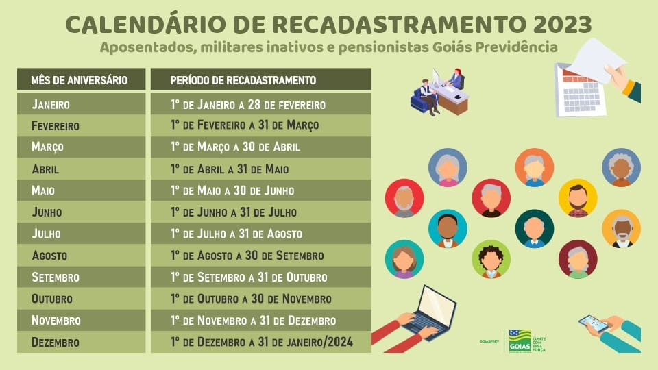 Calendário de recadastramento 2023 da GoiásPrev