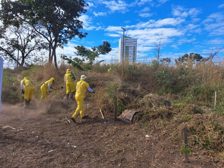 Reeducandos trabalham na limpeza e roçagem do Morro da Serrinha