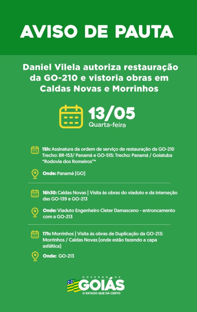 Agenda do governador para 13 de maio