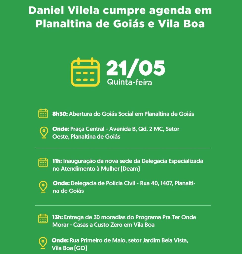 Agenda do governador para quinta-feira