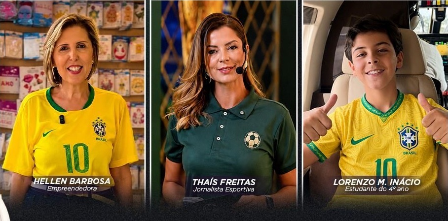 TBC Pop entra no clima da Copa do Mundo - Da esquerda para a direita, a empresária Hellen Barbosa; a jornalidta thaís Freitas e o estudante Lorenzo Marques Inácio