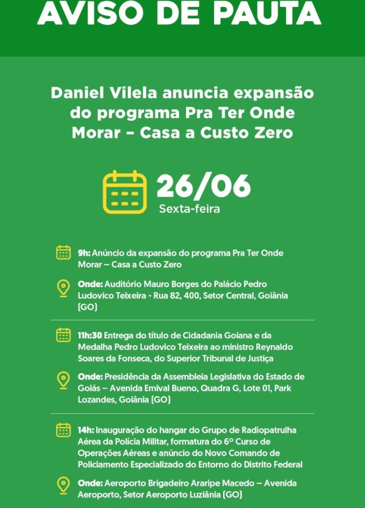 Agenda do governador para sexta-feira