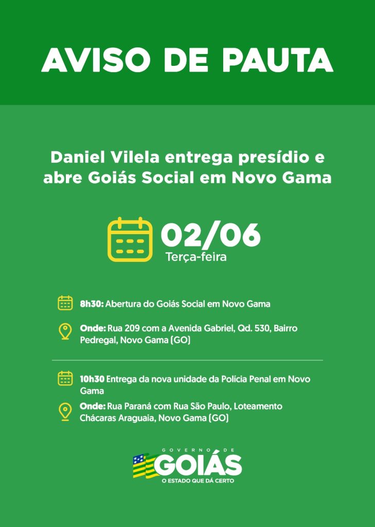 Agenda do governador para 02 de junho
