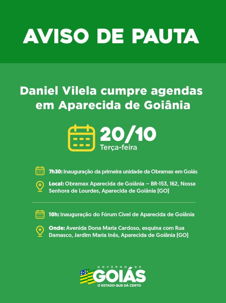 Daniel Vilela cumpre agendas em Aparecida de Goiânia nesta terça-feira (20/10)*