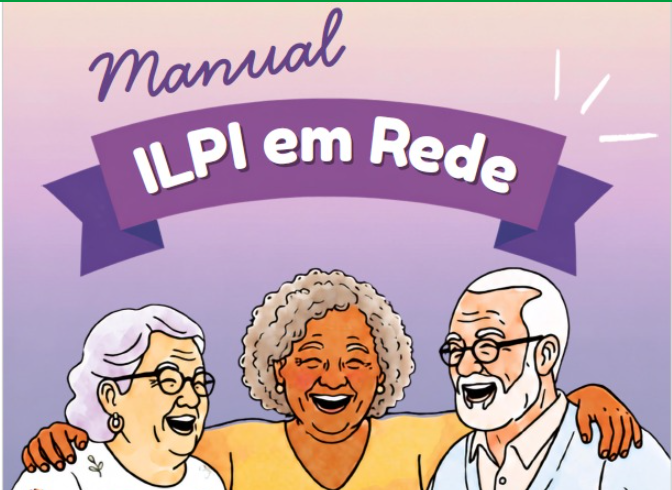 Ministério Público de Goiás lança Manual ILPI em Rede para fortalecer a proteção dos direitos da pessoa idosa - Desenho de três pessoas idosas abraçadas e sorrindo